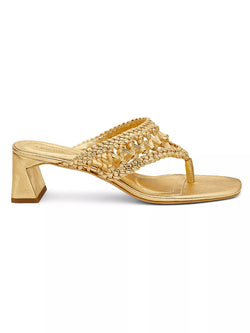SIMKHAI - Alia Open Weave Metallic Block Heel in Gold