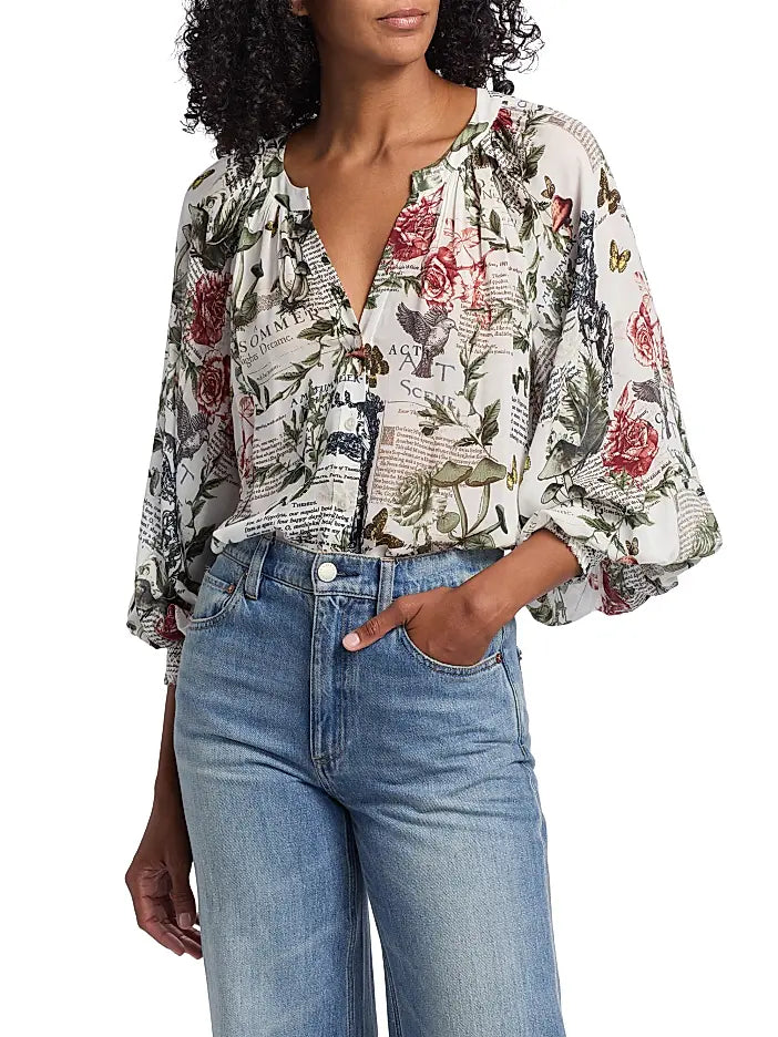 alice + olivia - Thalia Long Sleeve Button Down Blouse in Dreamscape Moon Vanilla