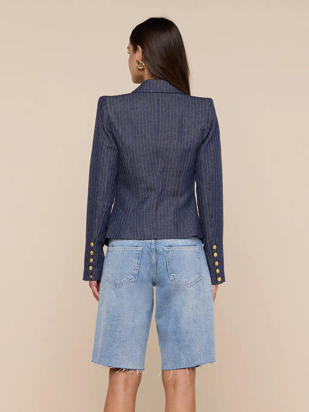 L'Agence - Solar Structured Blazer in Dark Blue Nutmeg Pinstripe