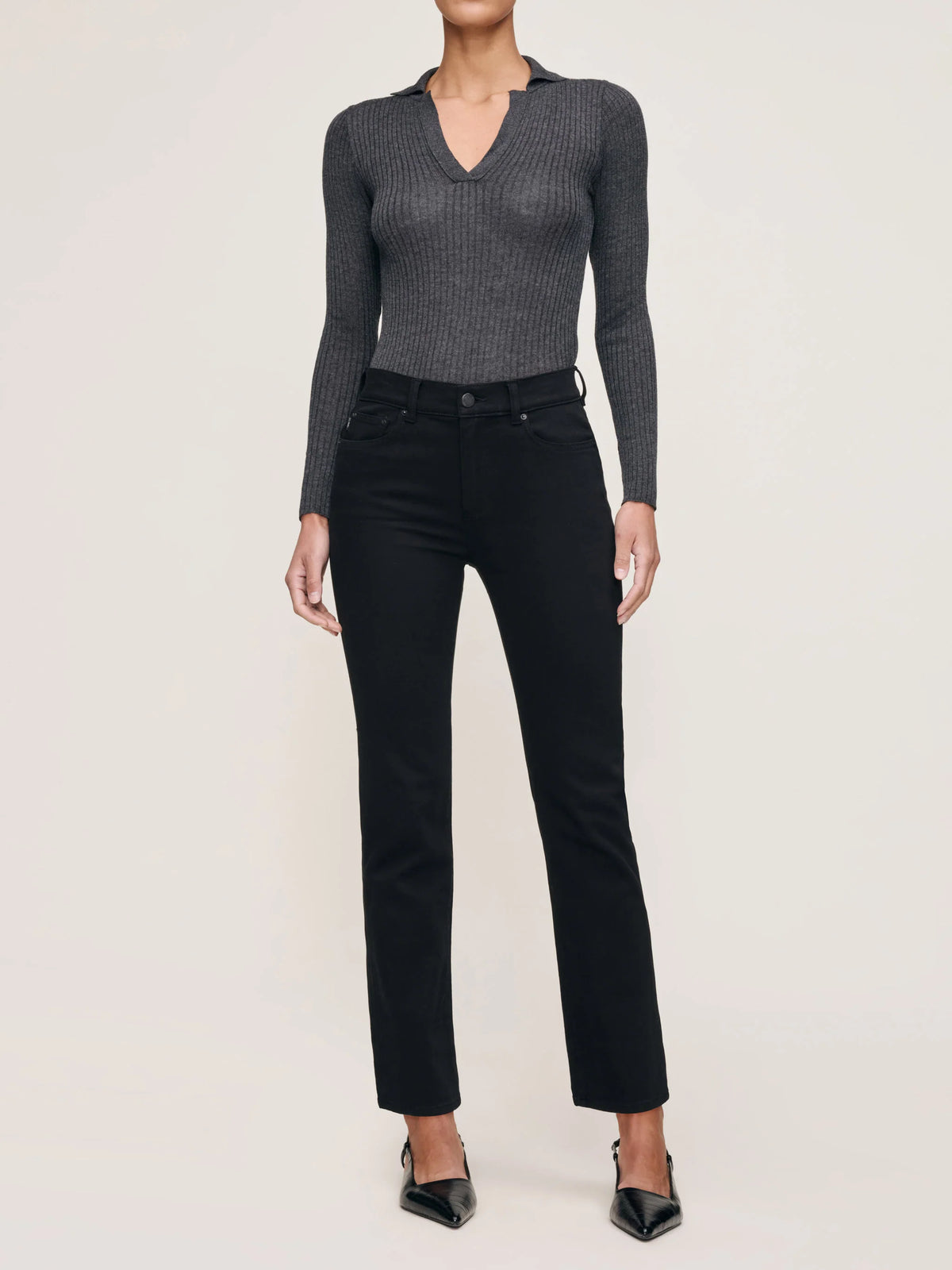 DL 1961 - Mara Straight Mid Rise Instasculpt Ankle Jeans in Black