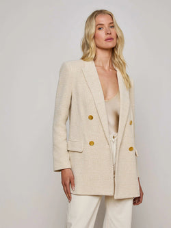 L'AGENCE - Riva Knit Double Breasted Blazer in White Ivory Gold