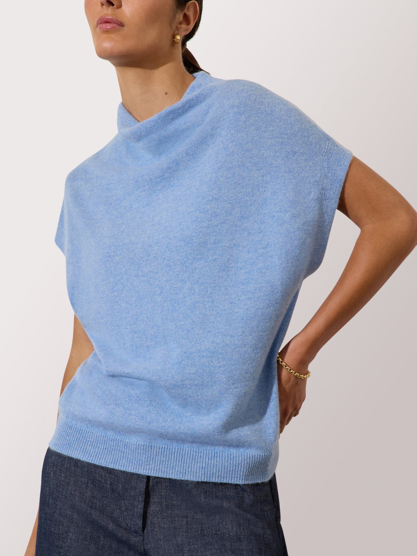 Brochu Walker - Morten Funnel Neck Cashmere Top in Air Blue