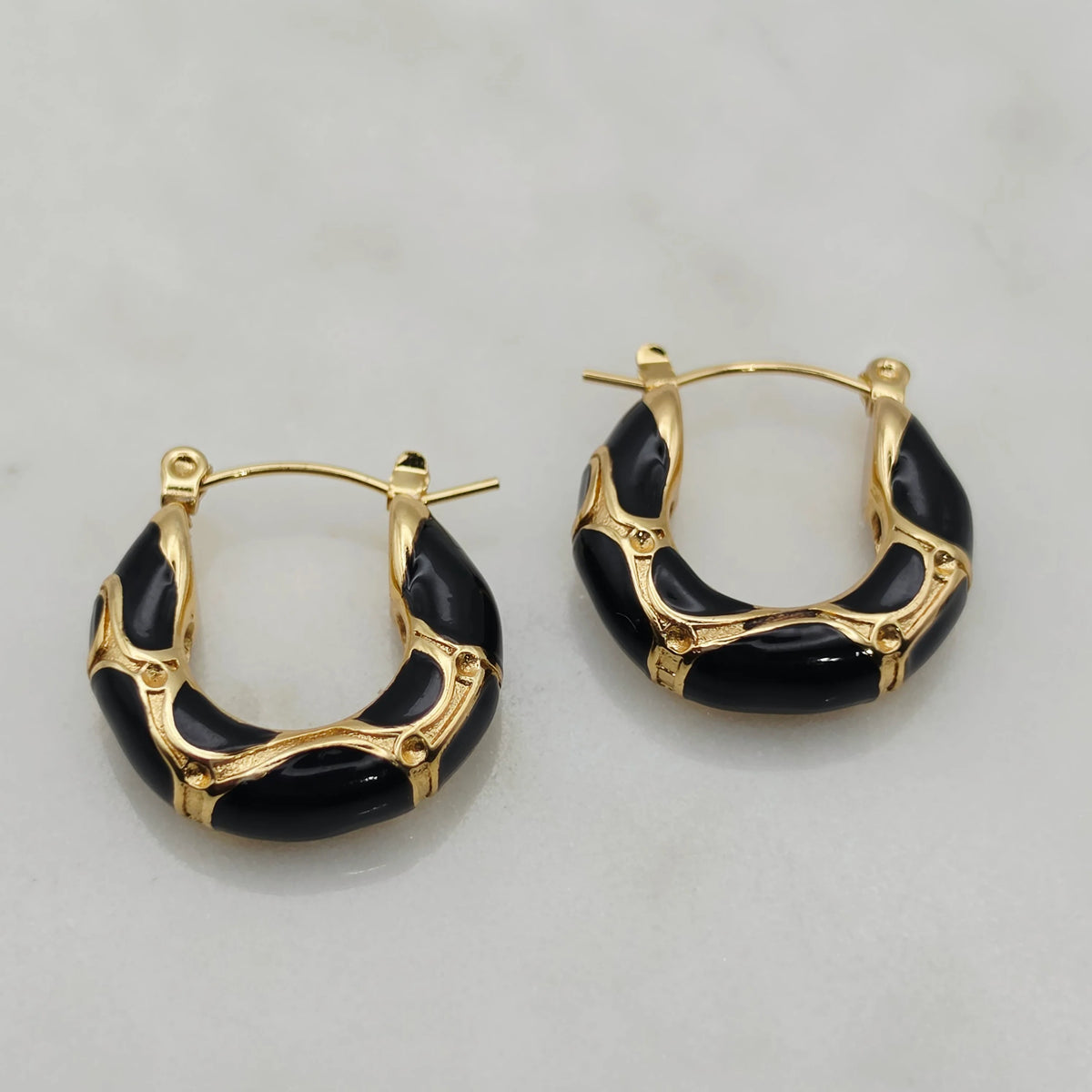 Xtraordinary Flair - Black Marble Huggies in Gold