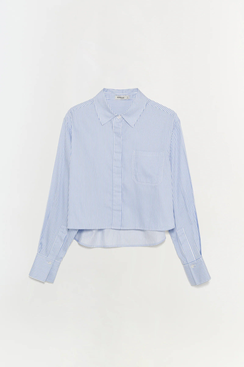 SIMKHAI - Renata Long Sleeve Cropped Shirt in Blye Hydrangea Stripe