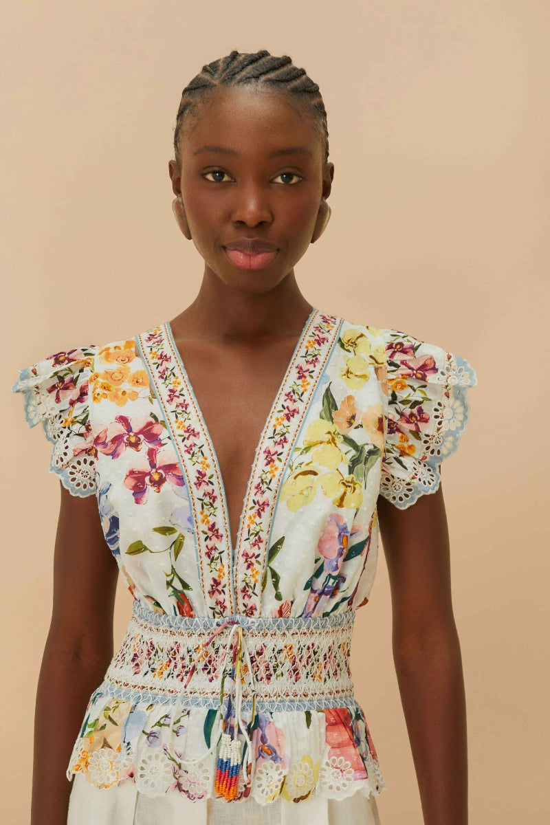 FARM Rio - Greek Garden Off-White Blouse