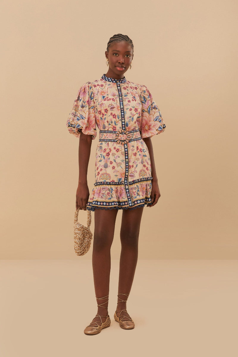 FARM Rio - Superbloom Tapestry Cream Puff Sleeves Mini Dress