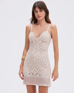 PatBo - Flower Crochet Embroidered Mini Dress in Beige