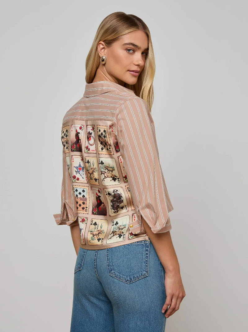 L'AGENCE - Fawn Scarf 3/4 Sleeve Blouse in White Multi L'Agence Voyage