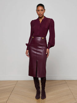 L'AGENCE - Arlette Whipstitch Midi Skirt in Dark Port
