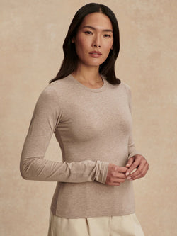 Varley- Edna Long Sleeve Fitted Tee in Taupe