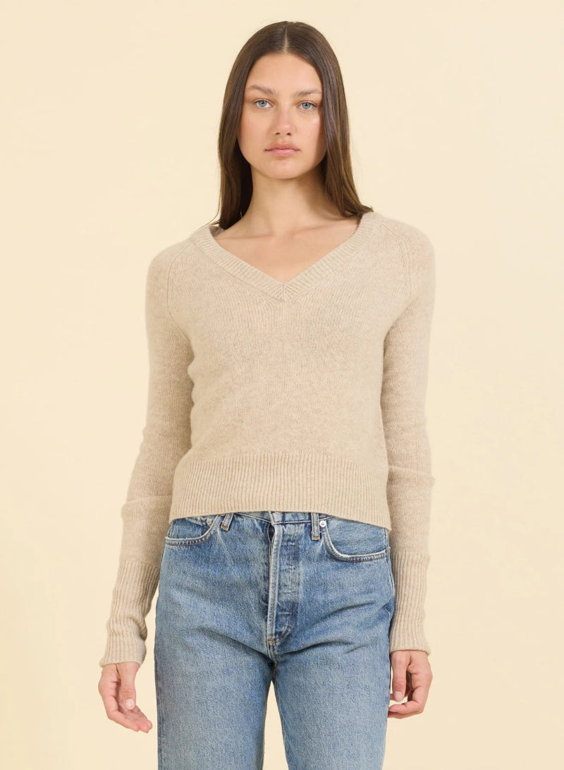 One Grey Day - Blakely Cashmere V Neck in Oatmeal