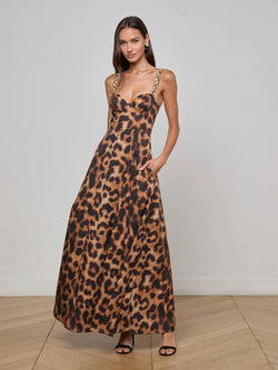 L'AGENCE - Sutton Maxi Dress in Tan Black Leopard