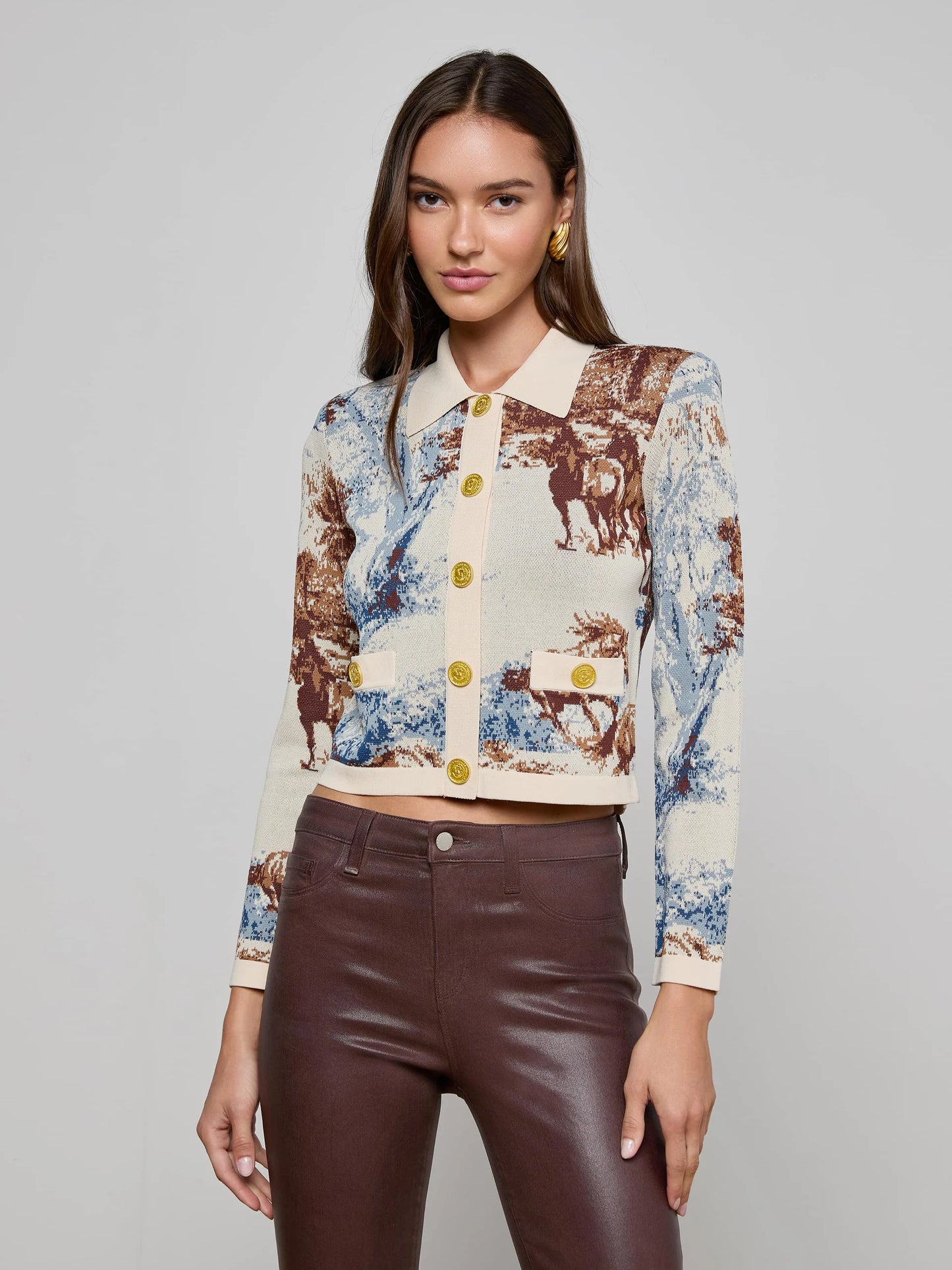 L'AGENCE - Osiris Collard Cardigan in Tan Western Tolie