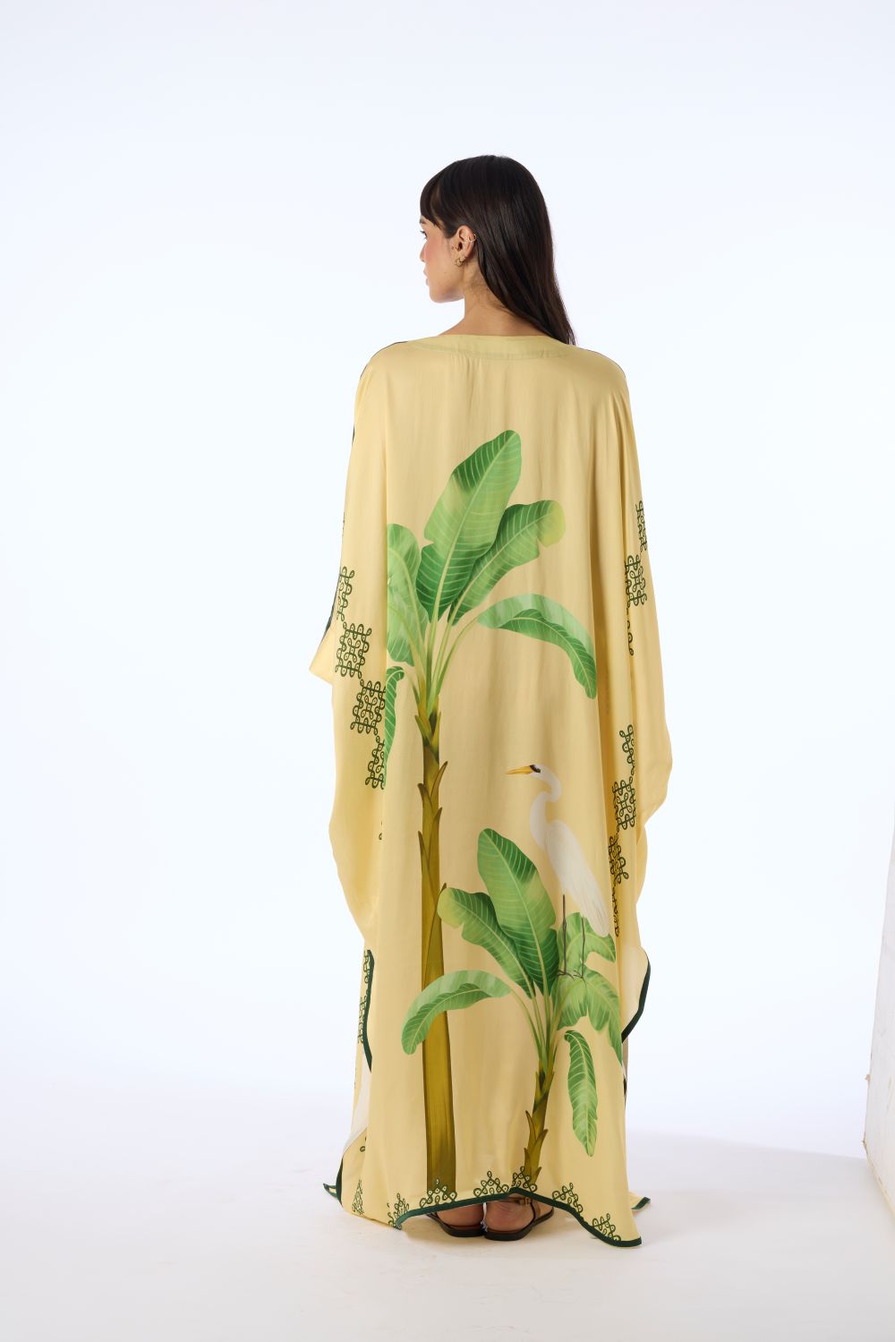 Verandah - Oversized Silk Palm Kaftan in Pannaccota Palm