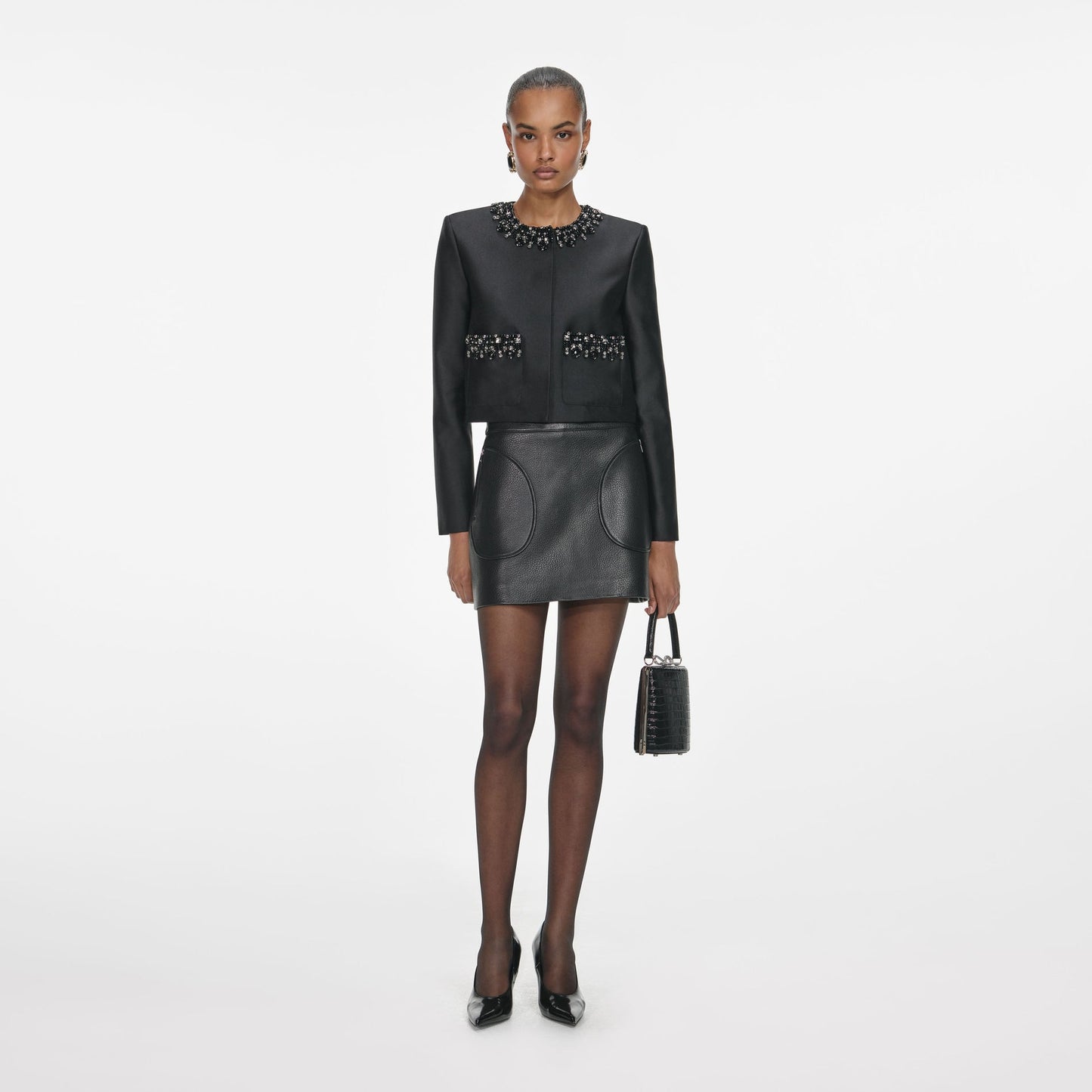 Self-Portrait - Leather Mini Skirt in Black