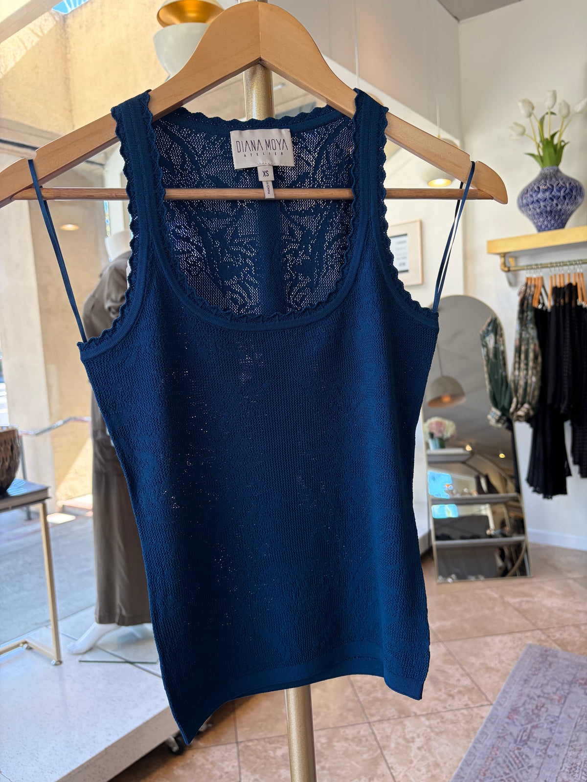 Diana Moya - Bird Lace Tank Top in Moroccan Blue