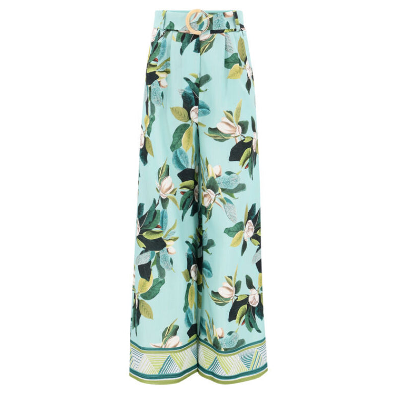 Patbo - Magnolia Belted Wide Leg Pant in Green Multi