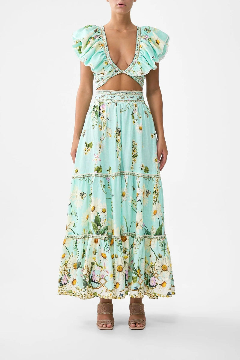High Waisted Tiered Skirt in Floral Freefall
