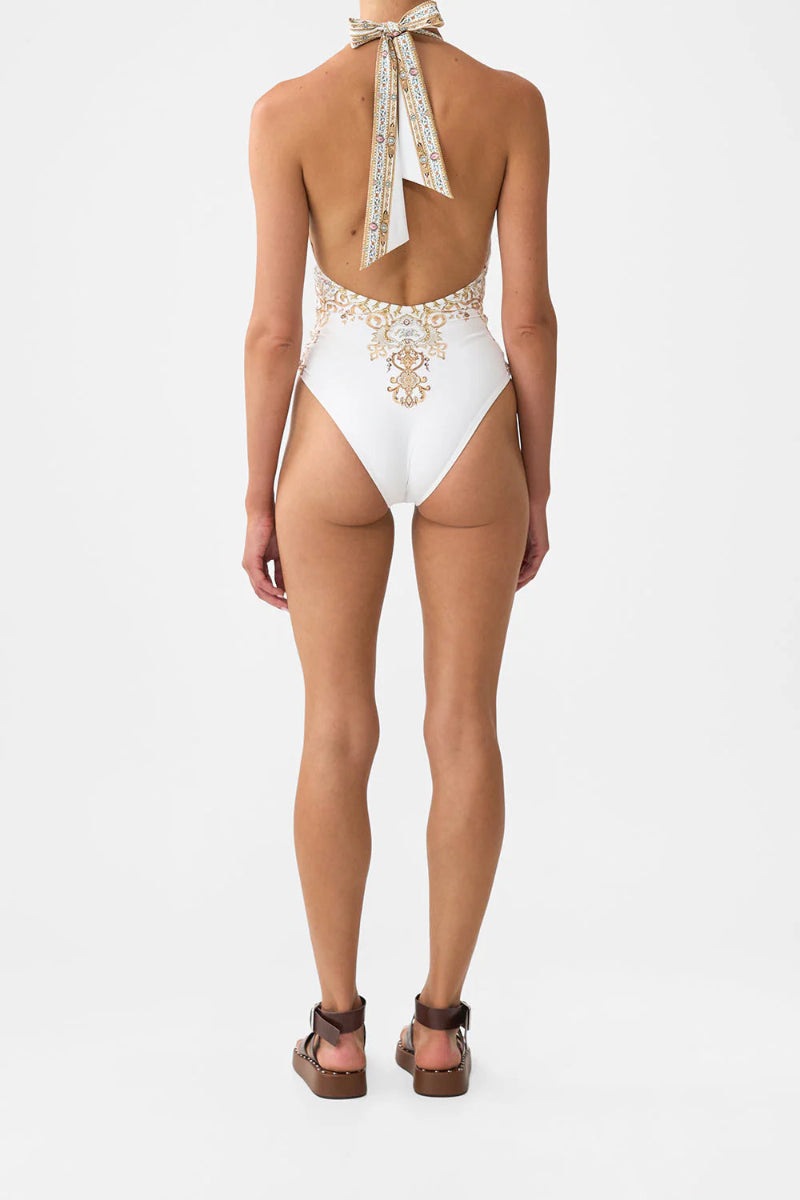 Camilla - Plunge Neck Halter One Piece in Ottoman Dynasty