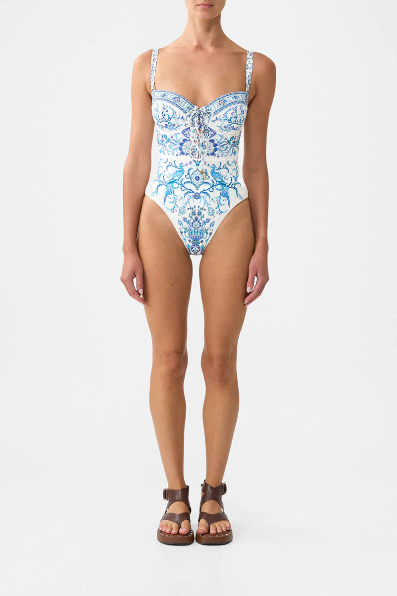 Camilla - Lace-Up Balconette Underwire One Piece in Isnik Lullaby