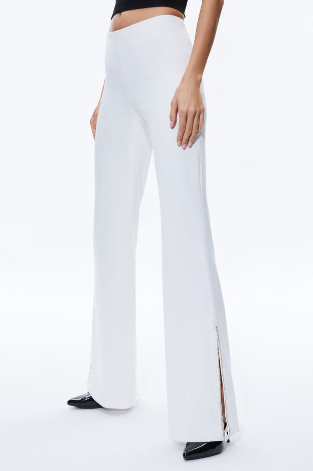 alice + olivia - Lara Mr Side Stripe Slit Pant in Ecru