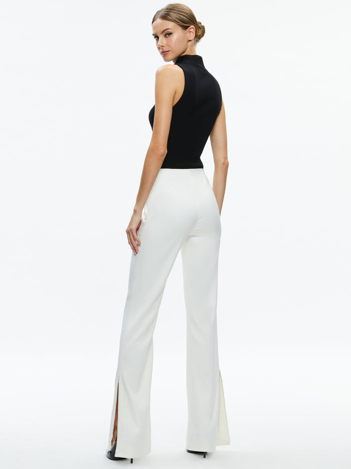 alice + olivia - Lara Mid Rise Side Stripe Slit Pant in Ecru