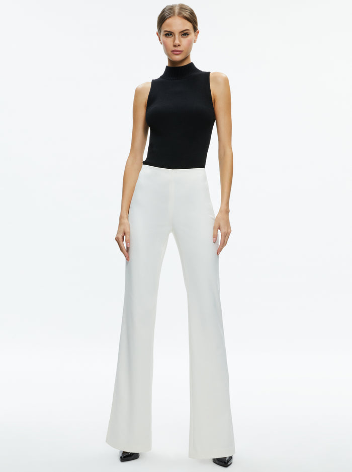 alice + olivia - Lara Mid Rise Side Stripe Slit Pant in Ecru