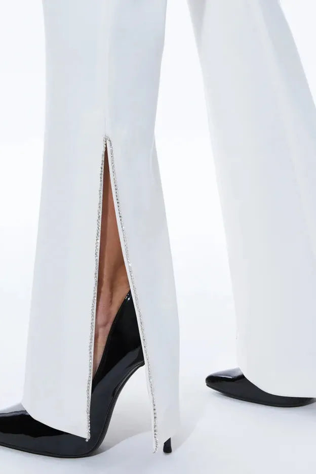 alice + olivia - Lara Mr Side Stripe Slit Pant in Ecru