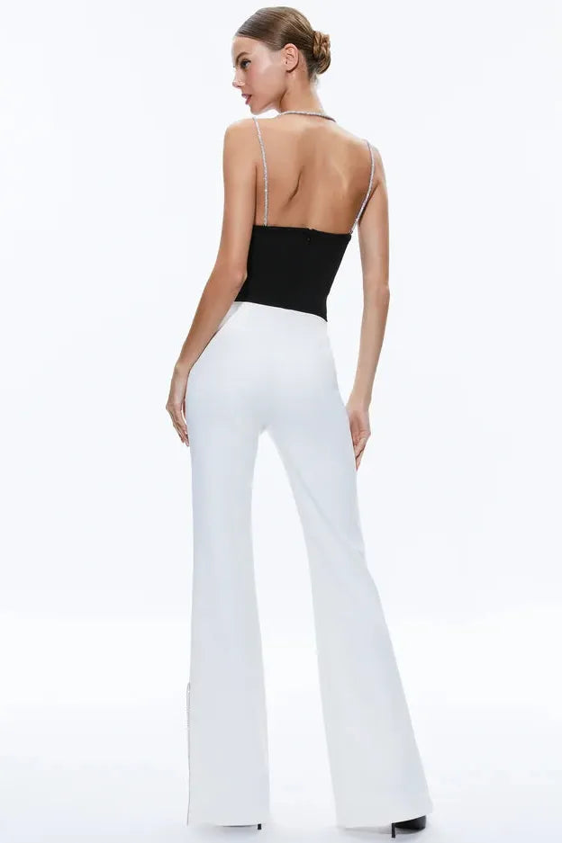 alice + olivia - Coral Crystal Strap Cowl Top in Black