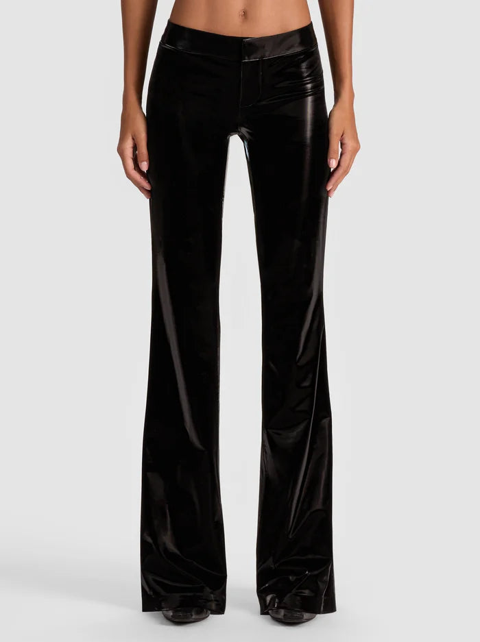 alice + olivia - Bella Shiny Vegan Skinny Bootcut Pant in Black