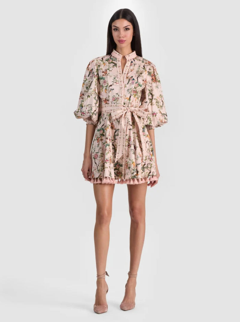 alice + olivia - Luci Long Sleeve Mini Shirt Dress with Tie Belt