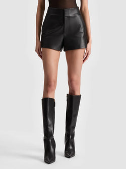 alice + olivia - Cady Leather High Waist Clean Short in Black