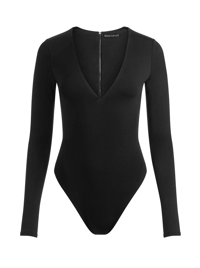 Alice + Olivia - Olea Long Sleeve Bodysuit in Black