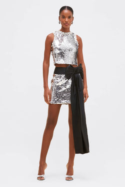 PatBo - Moonlight Sequin Mini Skirt in Silver