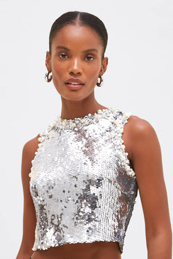 PatBo - Moonlight Sequin Top in Silver