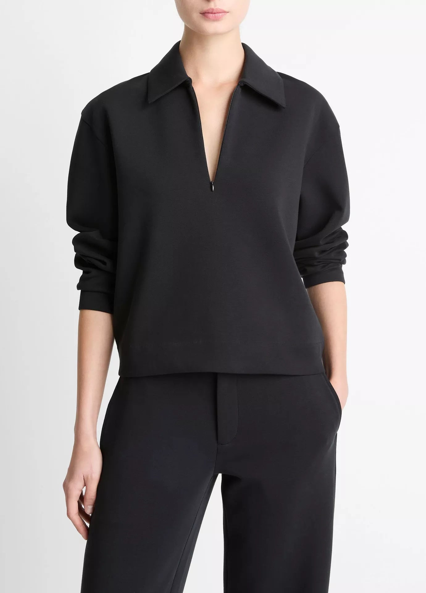 Vince. - Long Sleeve Collared Half Zip in Black