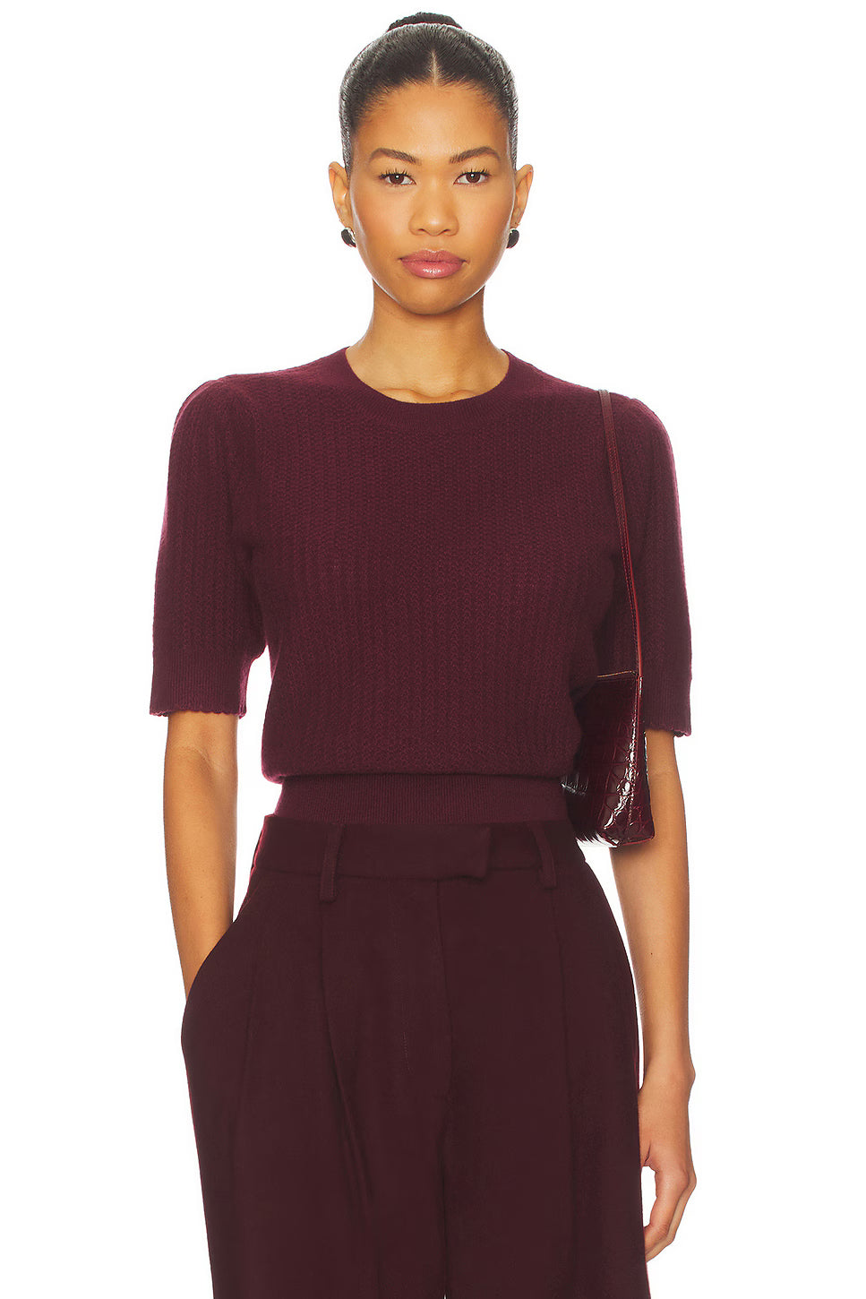 FRAME - The Chain Pointelle Sweater Cabernet