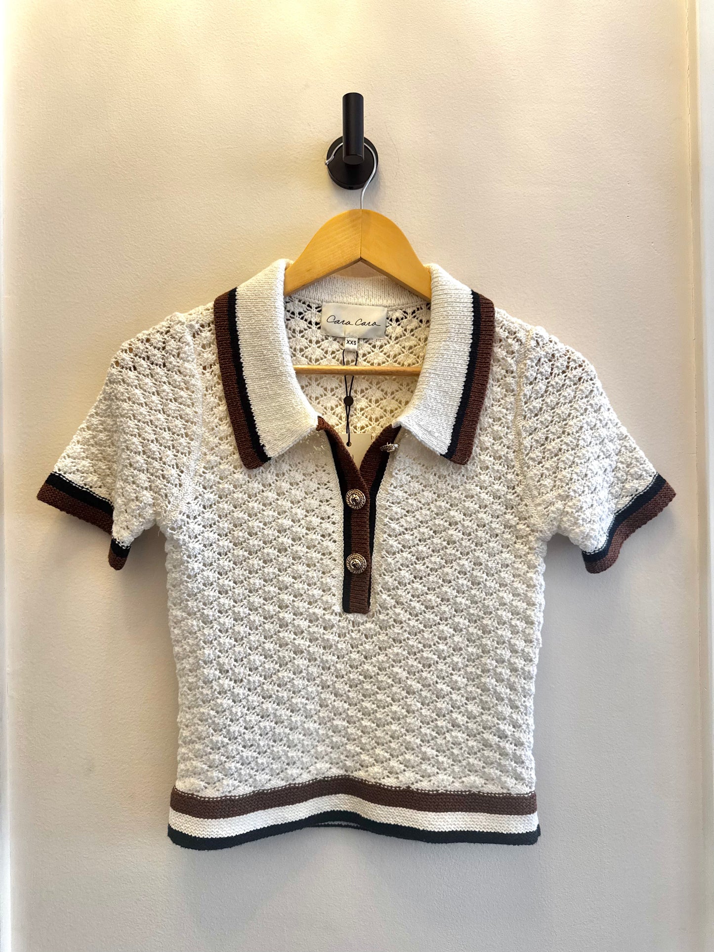 Cara Cara- Ginger Polo in Crochet Awning Knit