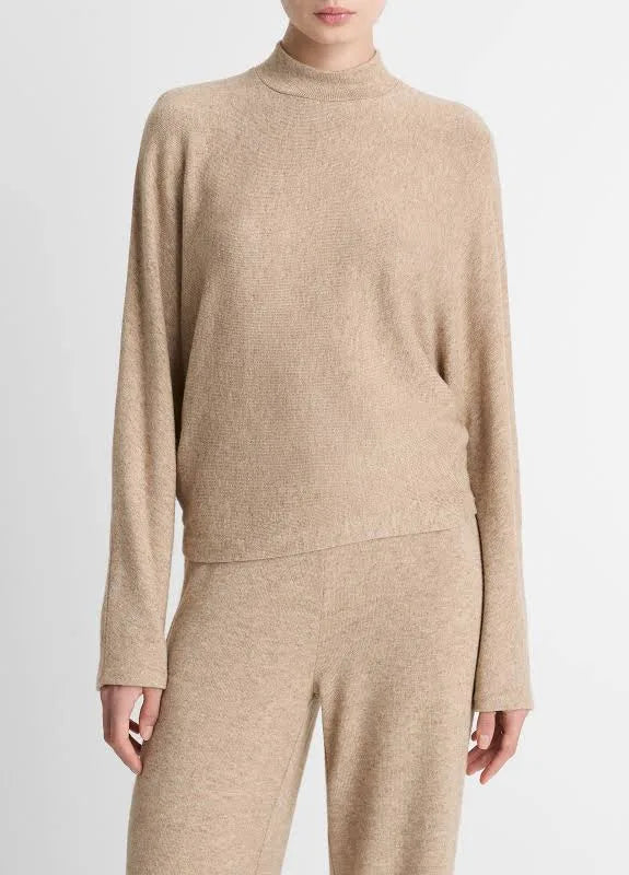 vince. - Cozy Long Sleeve Dolman Mock Neck in Heather Bruna