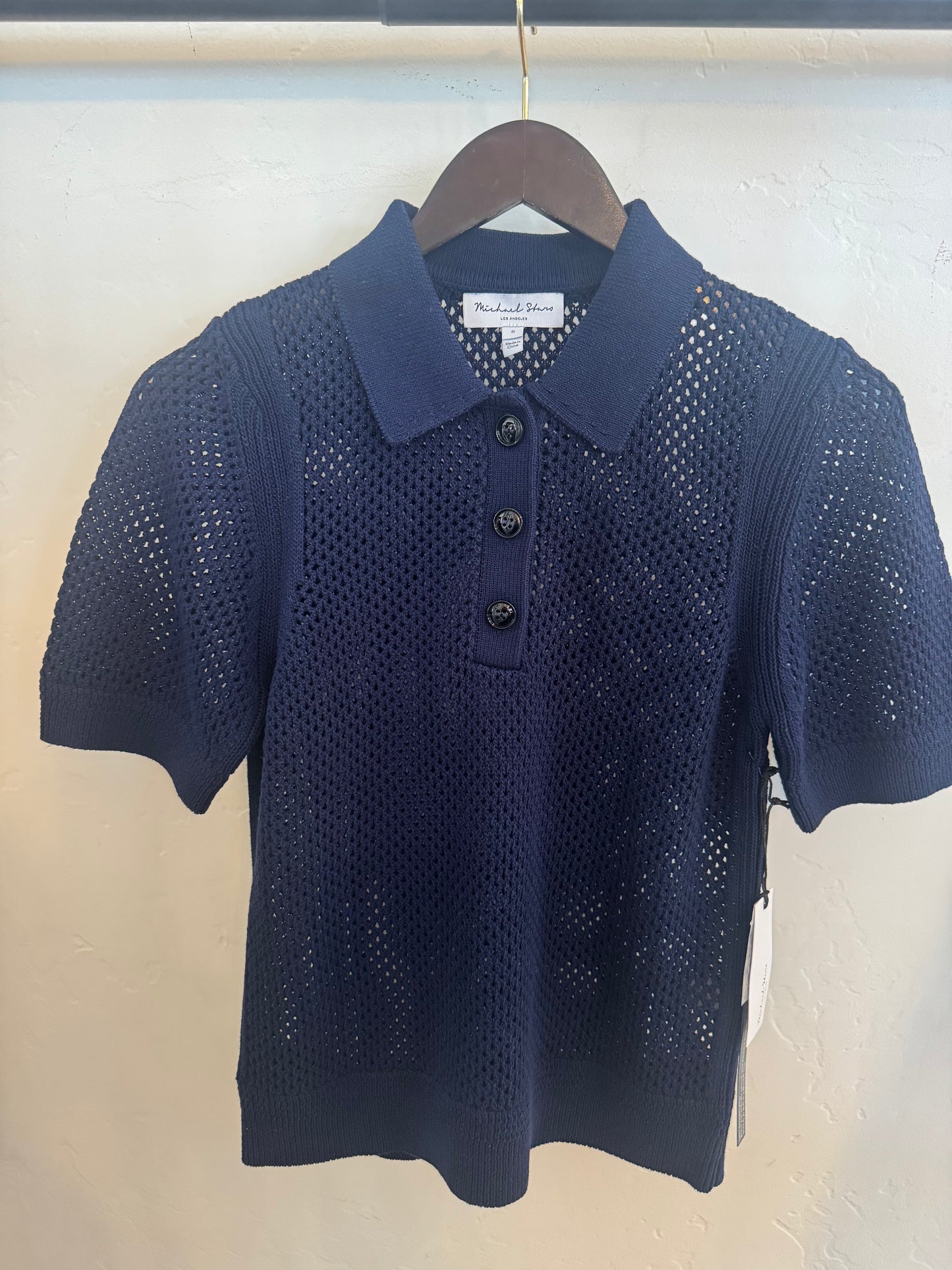 Michael Stars - Perri Short Sleeve Mesh Stitch Polo in Nocturnal