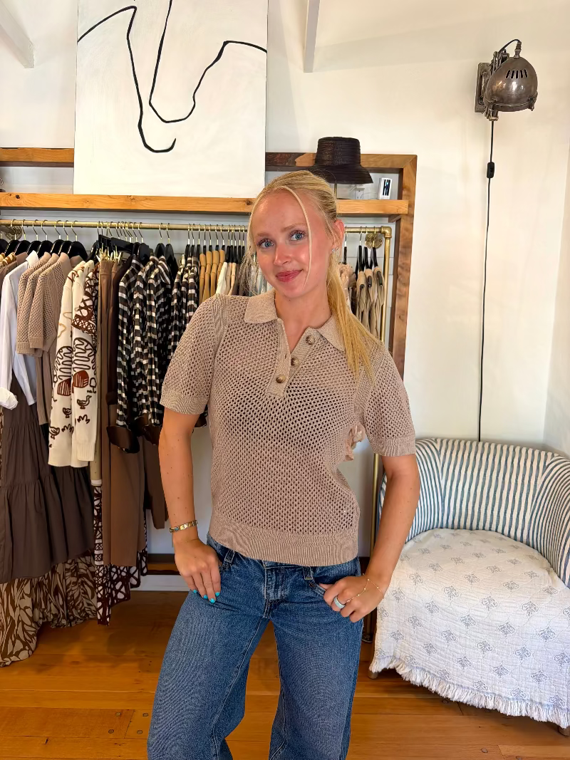 Michael Stars - Perri Short Sleeve Mesh Stitch Polo in Macadamia