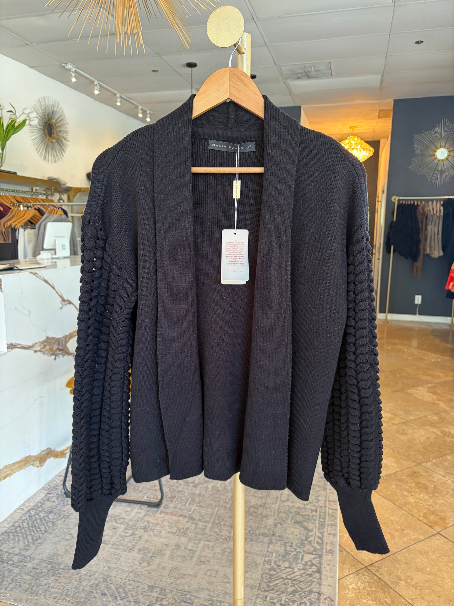 Maria Pavan - Coat Mangas Ponto Telha Preto in Black