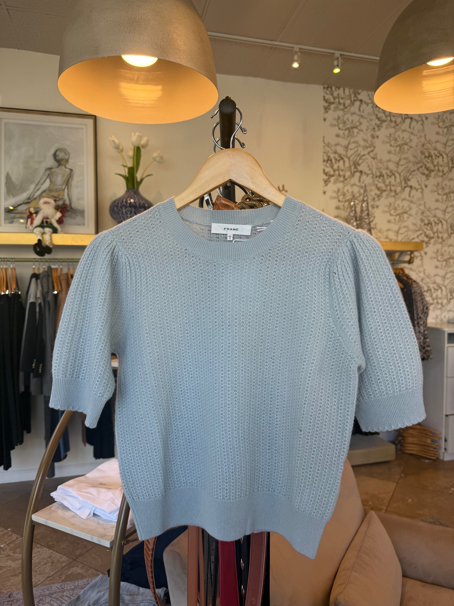 Frame - The Chain Pointelle Sweater in Sky Blue