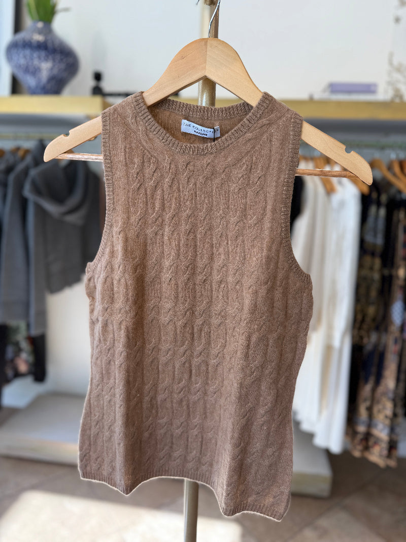 Naadam - Cashmere Cable High Neck Tank in Heathered Camel