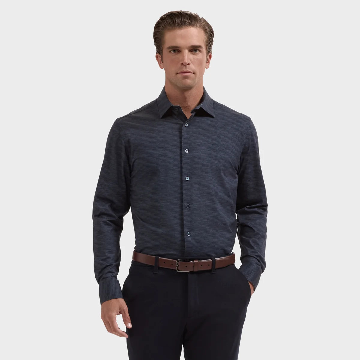 Bugatchi - James OoohCotton® Herringbone Shirt in Navy