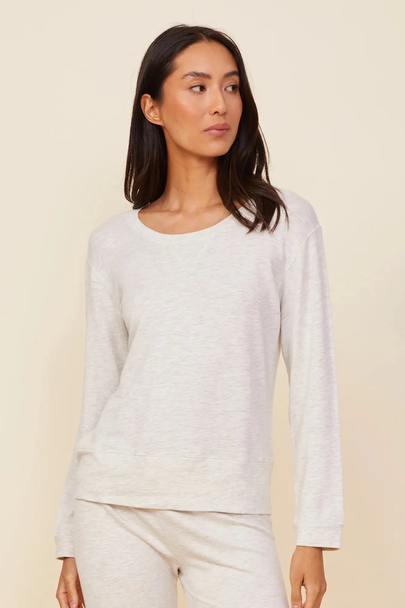 MONROW - Supersoft French Terry Off Shoulder Sweatshirt in Ash