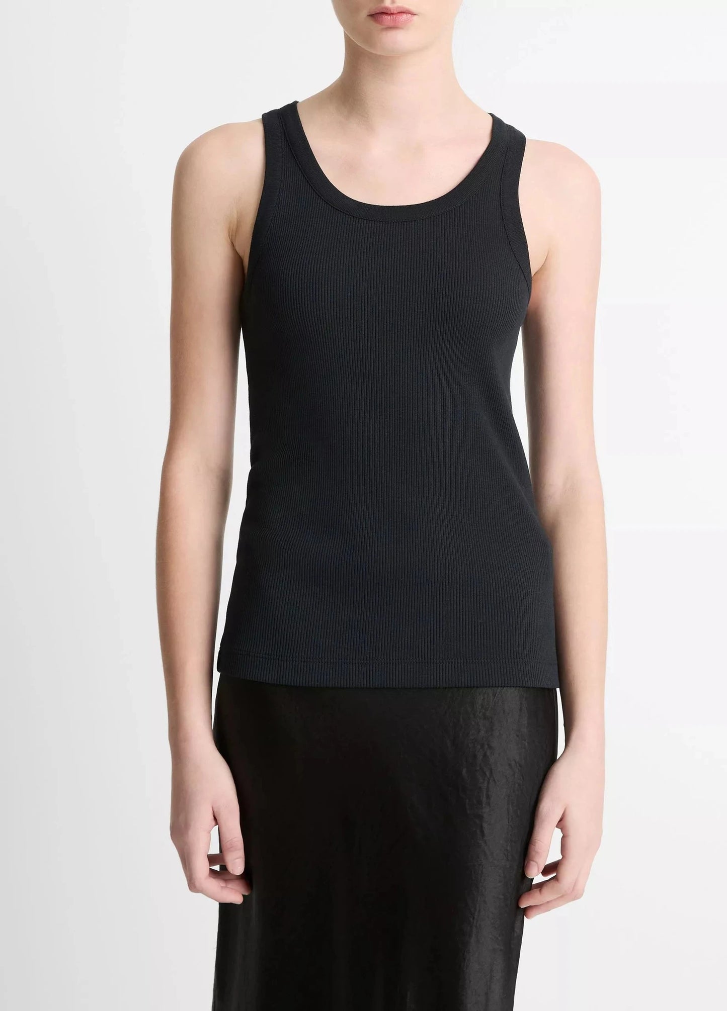 Vince. - Stretch Viscose Scoop Tank in Black