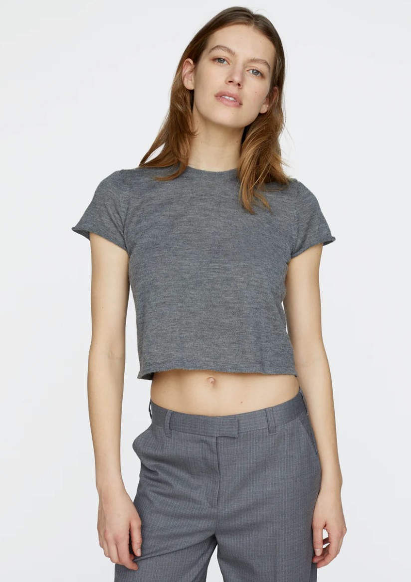 ATM - Cashmere Cropped Spring Top in Medium Heather Grey