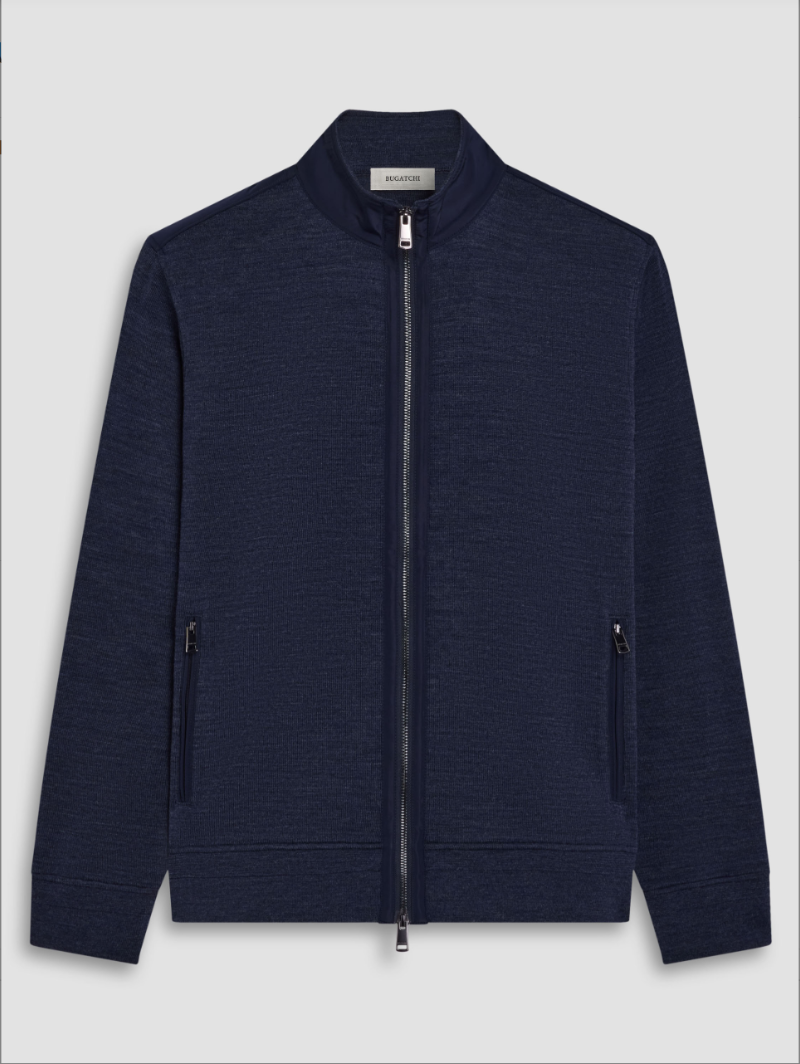 Bugatchi - Long Sleeve Full Zip Mock Neck Jacket in Navy