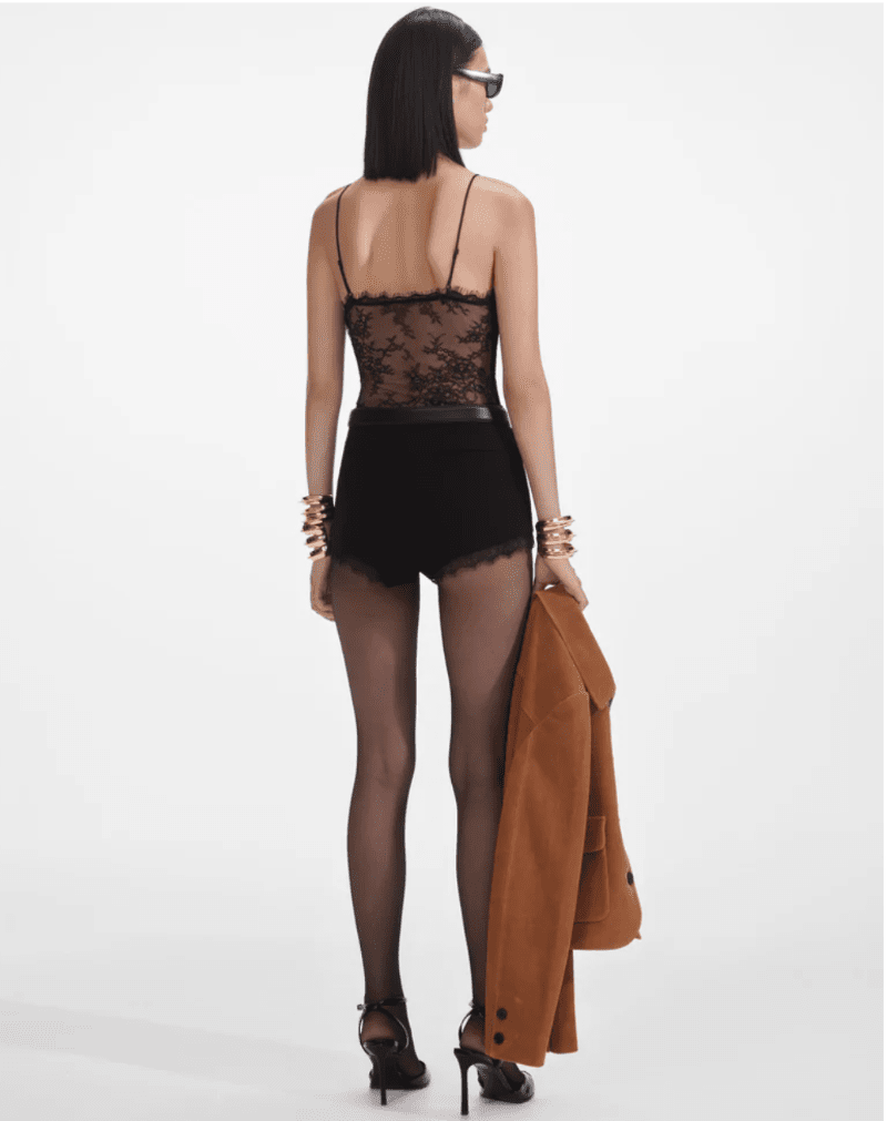 Self-Portrait - Black Dot Mesh Bodysuit in Black